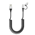 USB to USB-C and Lightning Cable 2 in 1 Coiled Cable Support Aple Carplay & by KETAKY+Plus