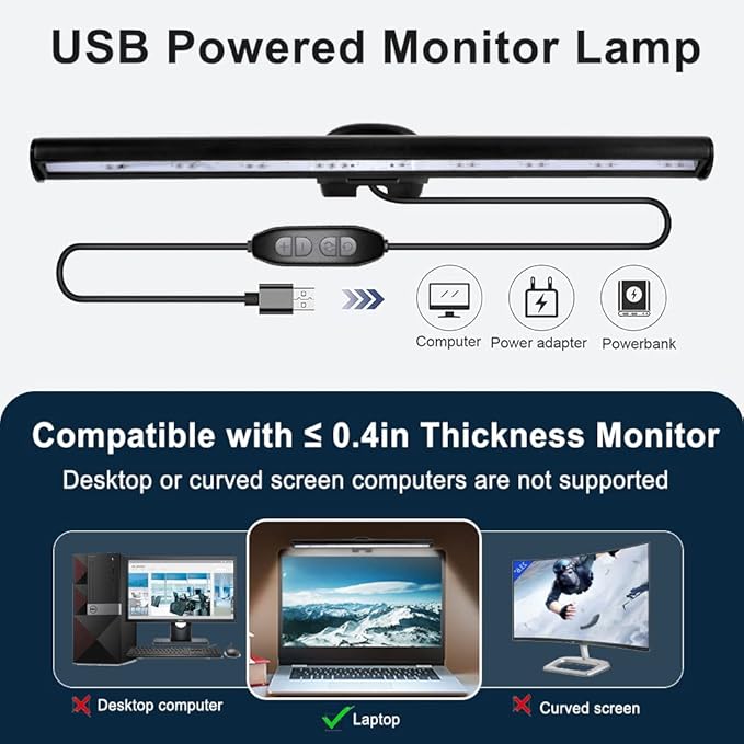 skybess Monitor Lamp Bar for Laptop, USB e-Reading LED Monitor Light Screenbar - Image 5