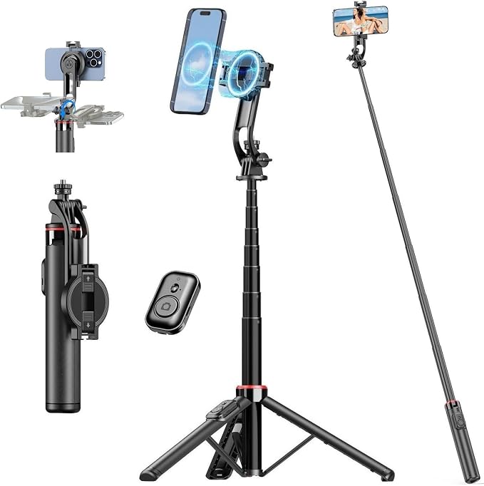 Magnetic Selfie Stick Tripod for iPhone, Travel Selfie Stick for iPhone 16 15 by pangshi