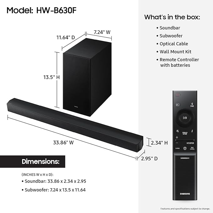 Samsung B-Series Soundbar HW-B630F 3.1 ch DTS Virtual:X Soundbar - Image 2