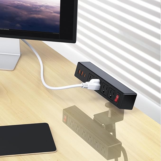 Dual Layer Desk Clamp Power Strip Surge Protector, Under Desk Power Strip - Image 4