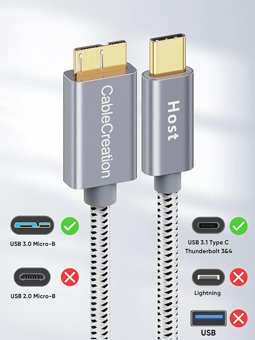 CableCreation 3.3FT USB C to Micro B Cable, 10Gbps Speed External Hard Drive - Image 2