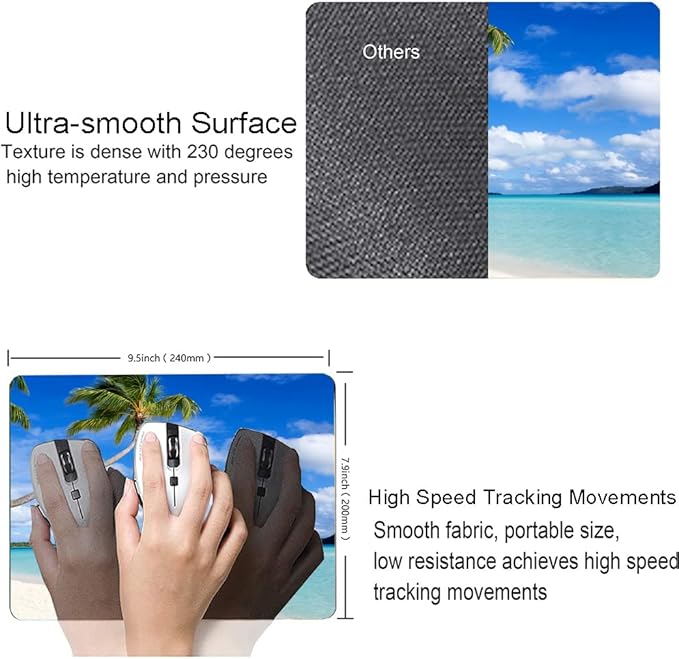 Mouse Pad, Beach Design Mouse Pad, Washable Square Cloth Mousepad - Image 3