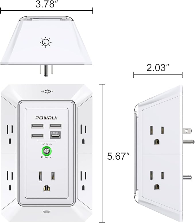 3-Sided Outlet Extender with Night Light - Image 7