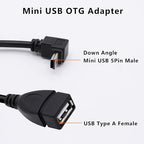 90 Degree Mini USB to USB A OTG Adapter Cable 5.5in Down Angle Mini USB 5-Pin - Image 2