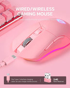 DAREU Pink Wireless Wired Gaming Mouse Dual-Mode Rechargeable 7 Programmable - Image 3