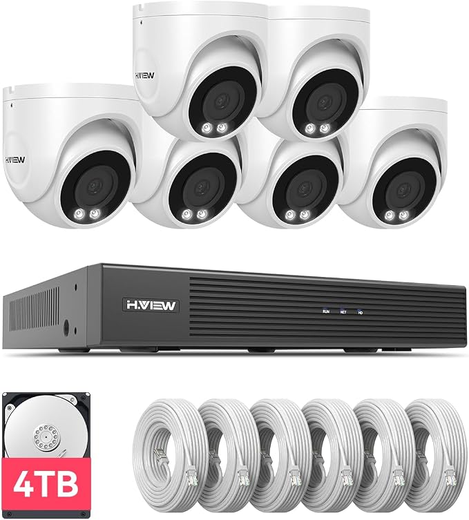 H.VIEW 4K/8.0 Megapixel PoE Outdoor Home Security Camera System Wired Outdoor by HVIEW