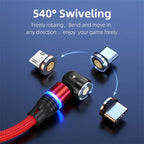 Magnetic Charging Cable 540° Rotation 3A Fast Charging Data Sync 3 in 1 - Image 2
