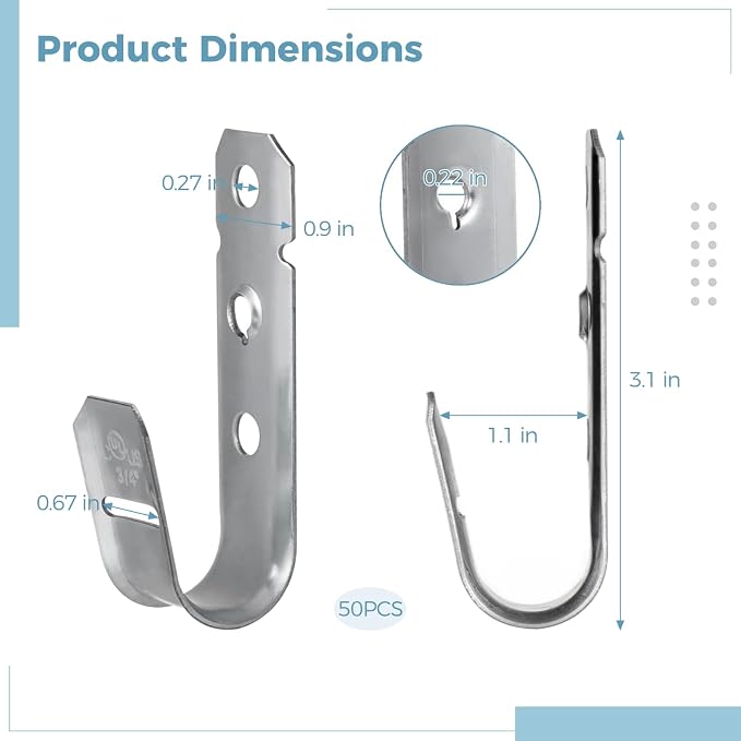 OMISTAR 50 PCS Cable Support J Hooks, 3/4 in Cable Management Brackets - Image 4