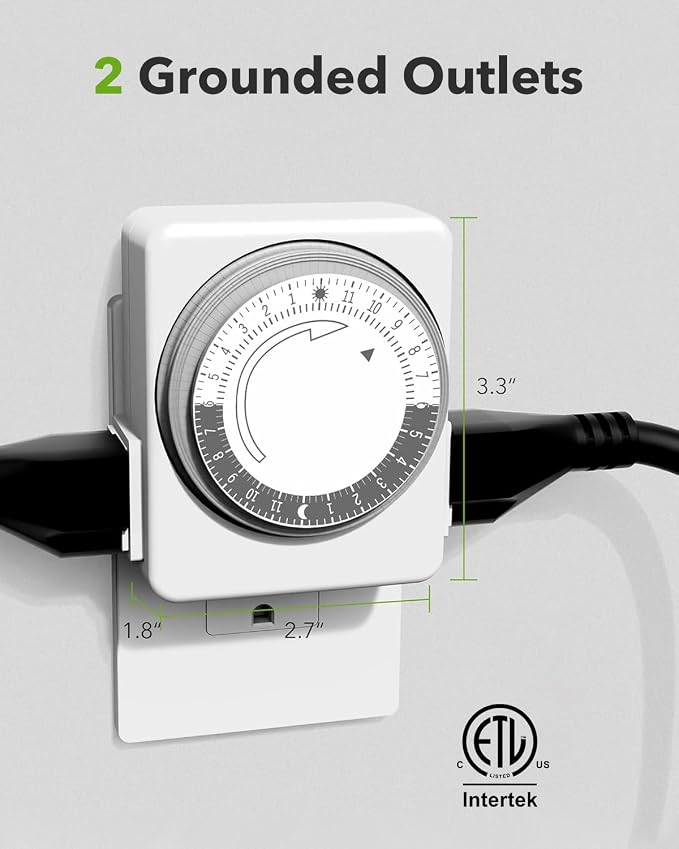 HBN Outlet Timer for Electrical Outlets Indoor, 24 Hour Mechanical Light Timers - Image 3