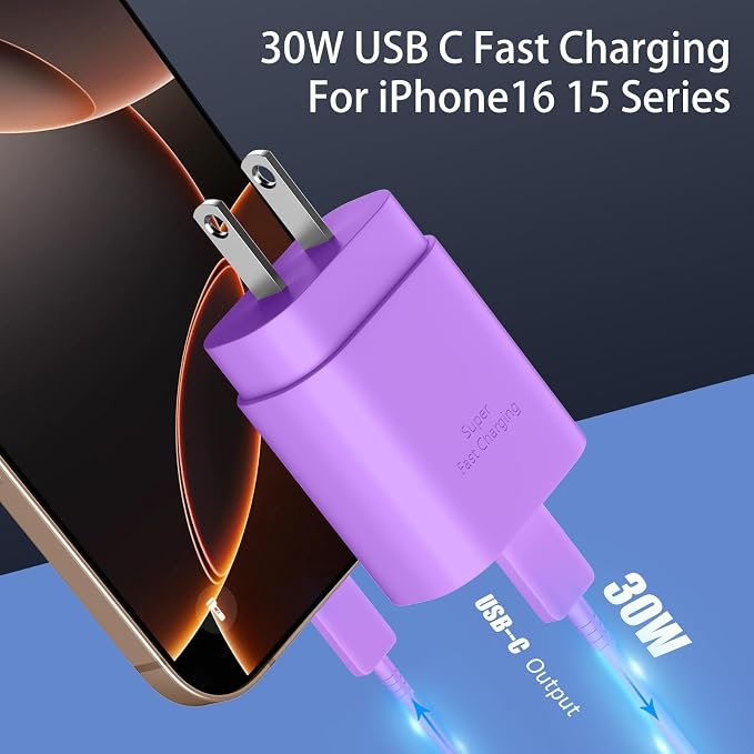 Phone 16 15 Charger, 30W USB C Fast Charger Block & 10FT Long C to C Fast - Image 3
