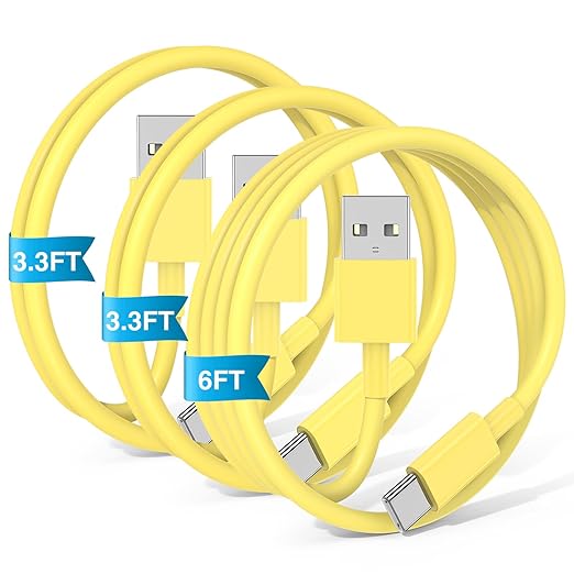 3-Pack Yellow USB A to USB C Cable，USB to USB C Car Carplay Cable by JERMASAL