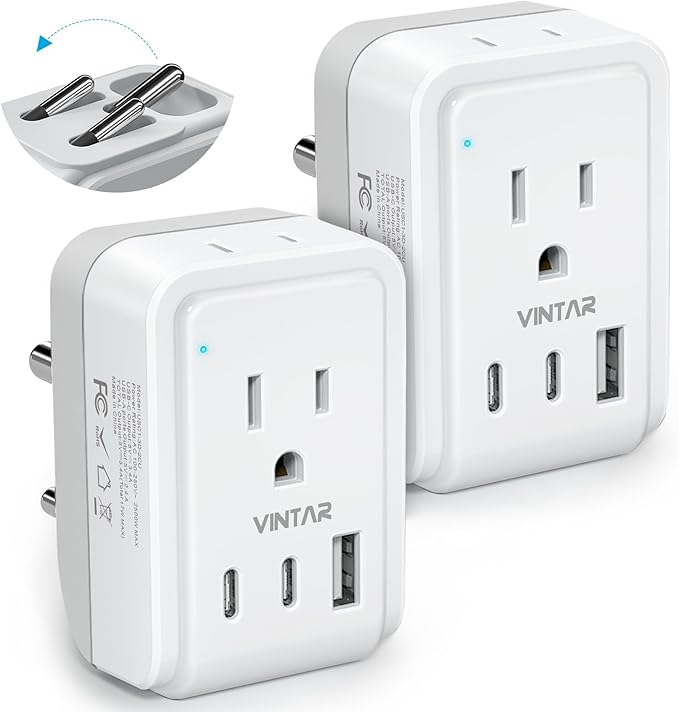 2 Pack US to India Plug Adapter, VINTAR Foldable India Power Adapter by VINTAR
