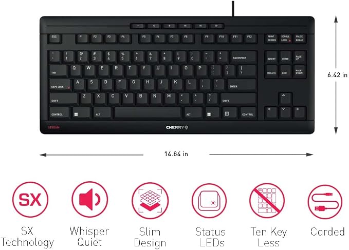 CHERRY Stream Keyboard TKL Wired USB TenKeyLess Compact Version without Number - Image 4