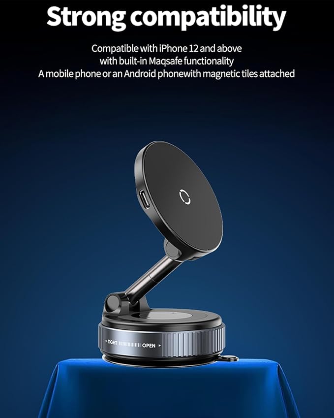 Spinning Vacuum Magnetic Phone Holder 15W Fast Wireless Charger - Image 6