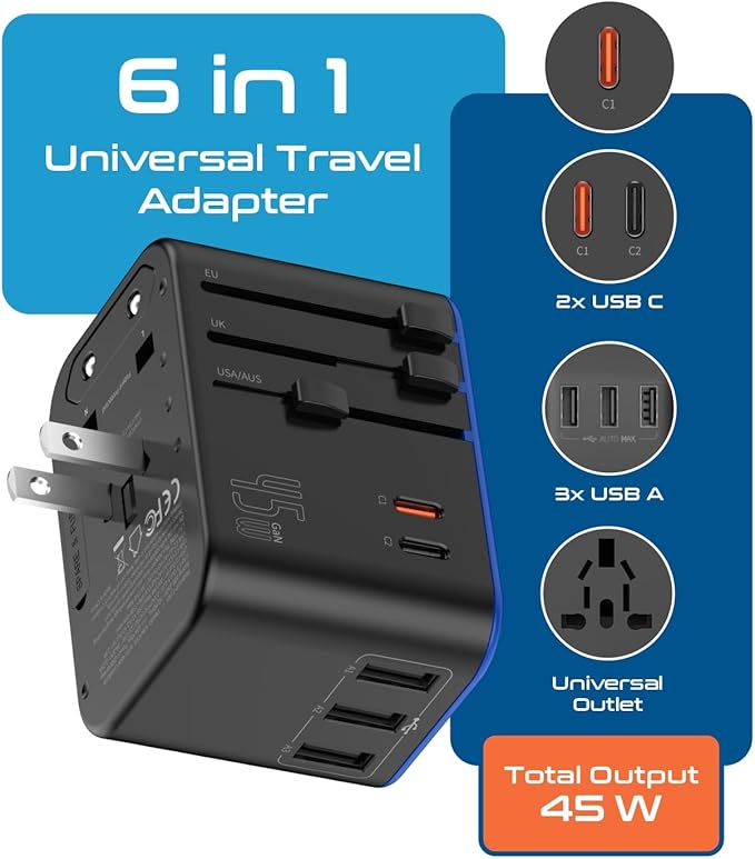 Ceptics Universal Travel Adapter, 45W International Power Adapter - Image 2
