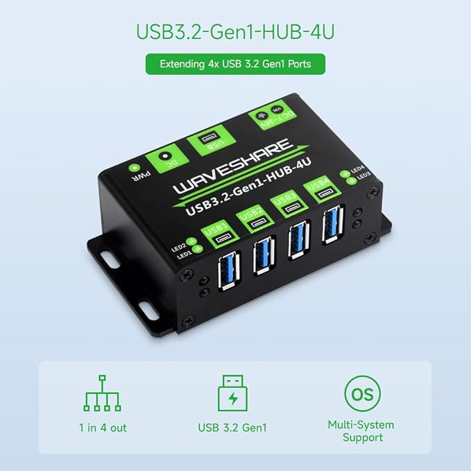 Waveshare 4-Ch USB 3.2 Gen1 HUB, Compatible - Image 3