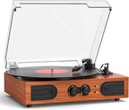 Vinyl Record Player with Walnut Finish, 3-Speed Belt-Drive Turntable with by TANLANIN