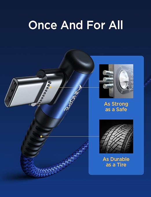 AINOPE USB C Cable 3.1A C Charger Cable Fast Charging Right Angle Nylon Braided - Image 8