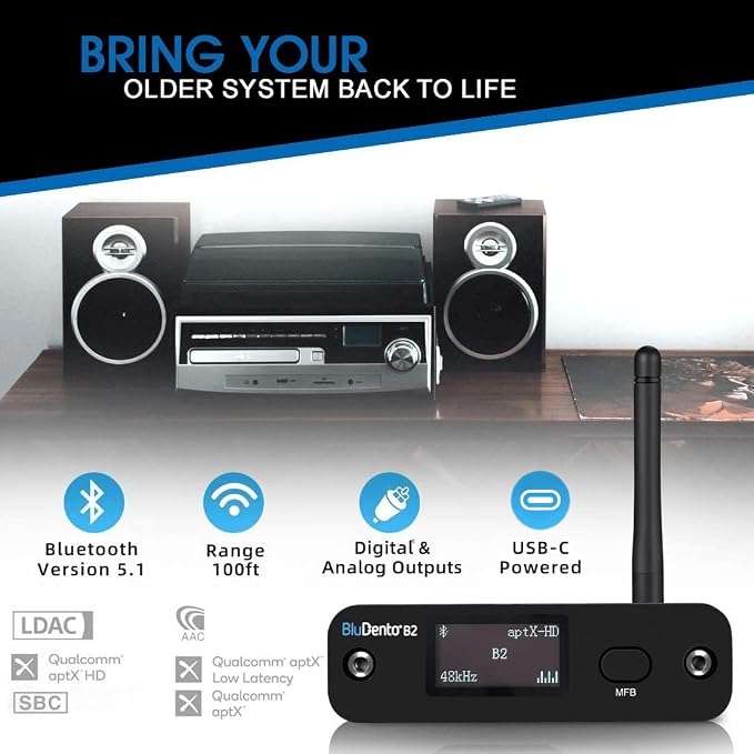 B2 aptX HD, LDAC Hi-Fi Bluetooth 5.1 Audio Receiver, Analog Stereo RCA Output - Image 3