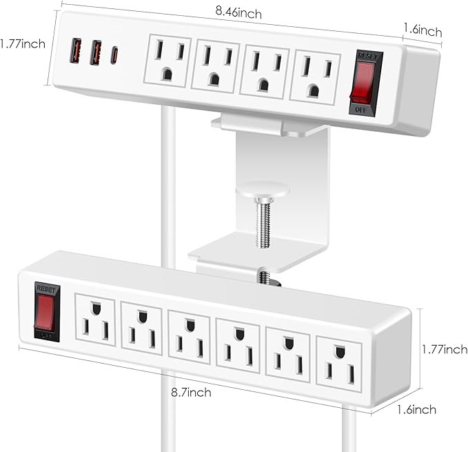 Desk Clamp Power Strip with PD20W USB-C, 2 in 1 Dual Layer Under Desk Power - Image 6