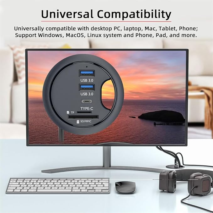 USB 3.0 Hub SD TF USB-C 2 Port USB 60mm Desk Grommet Splitter Dock Station - Image 8