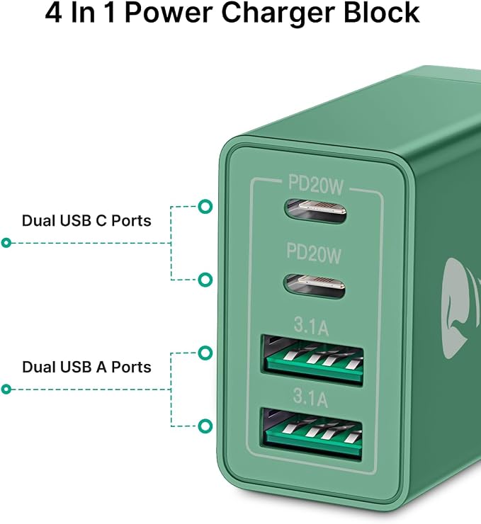 40W USB C Charger Cube, 4-Port QC +PD Power Adapter Multiport Brick Type C Box - Image 2