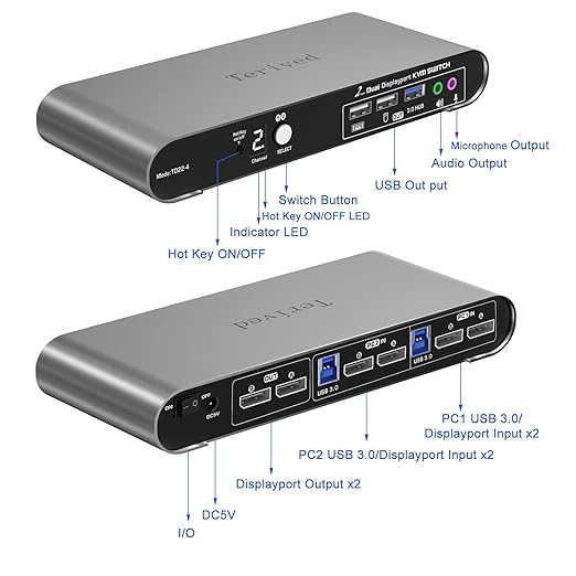 2 Port DP USB 3.0 Automatic KVM Switch Dual Monitor 4K@144Hz Two Computers Two - Image 4