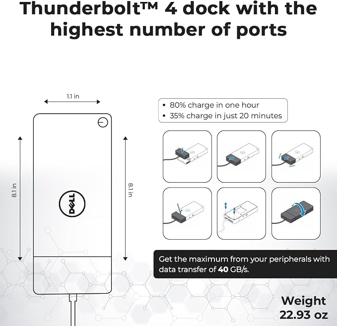 WD22TB4 Dell Docking Station Thunderbolt 4 Dock, 180W AC Adapter, HDMI Cable - Image 6
