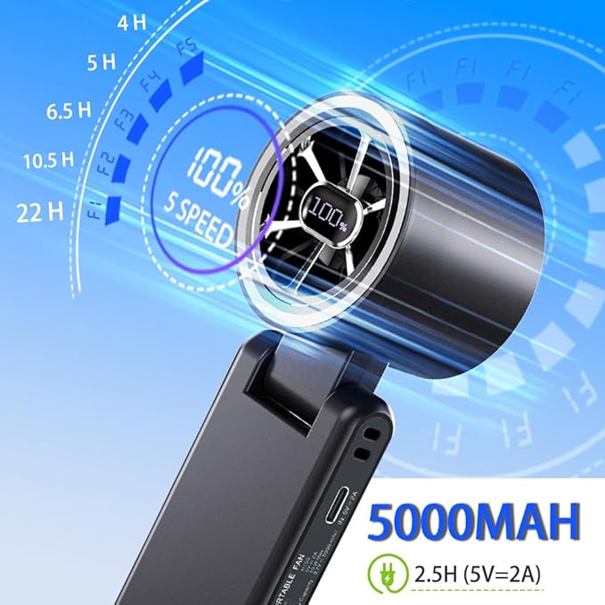 CAZOKASI Rechargeable Strong Wind Handheld Fan - Image 5