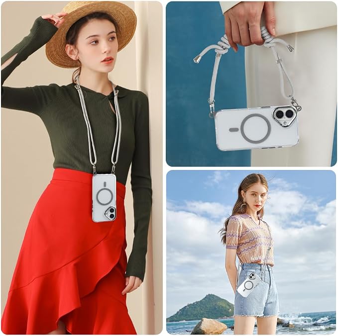 for iPhone 16 Case with 62.99 inch Lanyard, Classic Clear&Gray Magnetic Phone - Image 6