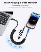 USB to Lightning Cable for Car 6FT, Coiled iPhone Charger Braided Lightning - Image 4