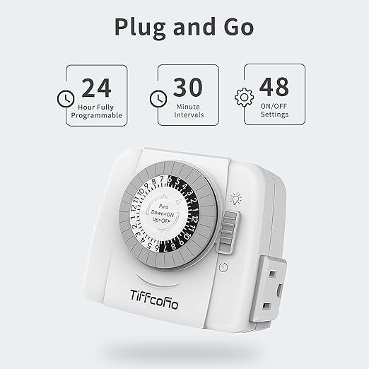 TiFFCOFiO Indoor Mechanical Light Timer, 3 Prong Plug in Timer Switch, 2 - Image 2
