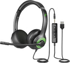 USB Headset with Mic for PC, On-Ear Computer Laptop Headphones with Noise by JIAMQISHI