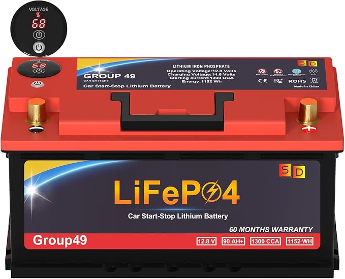 Car Battery GROUP 49 Start and Stop Lithium-ion Car Battery, 12.8V 90Ah 1300CCA by SDULIBITILYlitiumbattery