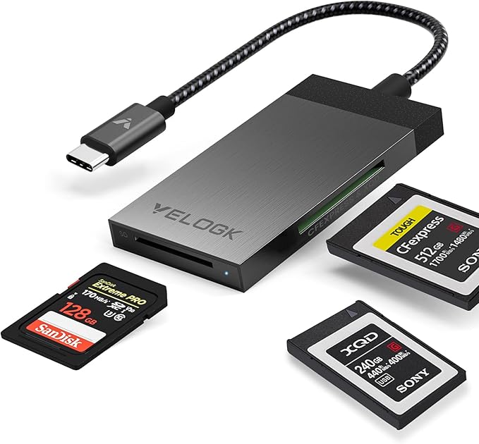 3-in-1 CFexpress/XQD/SD Card Reader USB C, VELOGK Dual-Slot USB 3.2 CFexpress by VELOGK
