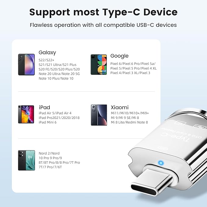 BORLTER CLAMP USB C Micro SD Card Reader, Type C SD Card Reader - Image 3