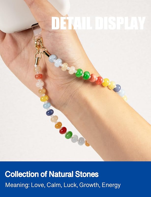 Handmade Natural Gemstone Crystal Beaded Charm Cell Phone Camera Lanyard - Image 2