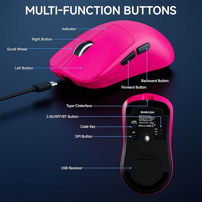 EWEADN X23Pro Wireless Gaming Mouse, 2.4G/BT5.0/USB-C Esports Gaming Mouse - Image 8