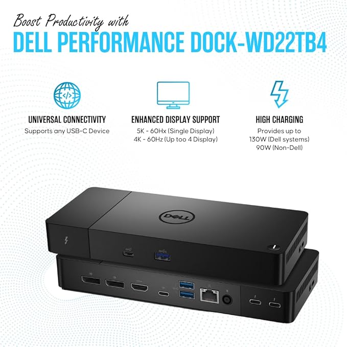 WD22TB4 Dell Thunderbolt 4 Dock 40Gbps USB-C/USB A - Image 3