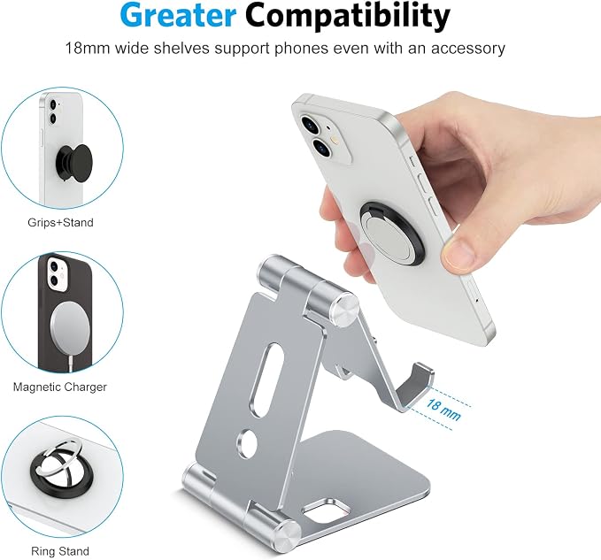 OMOTON Foldable Cell Phone Stand, C4 Portable Aluminum Phone Holder, Adjustable - Image 7