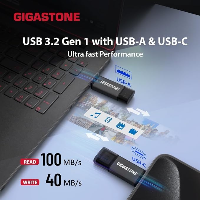 GIGASTONE 32GB Dual Flash Drive Z40 USB 3.2 Gen 1, 2-in-1 Type-A & Type-C - Image 2