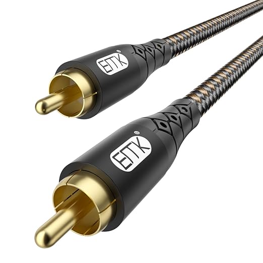 EMK RCA to RCA Subwoofer Cable – 24K Gold-Plated Connector Nylon Braided Double by EMK
