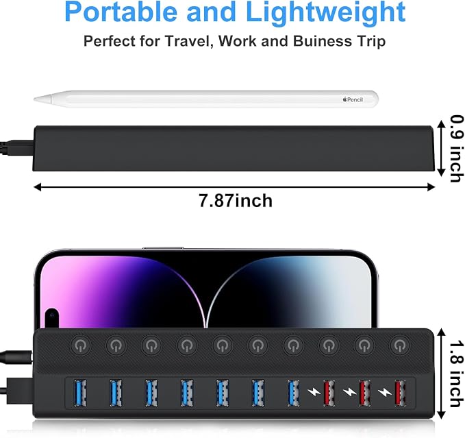 Powered USB Hub, 10-Port USB Splitter Hub - Image 8