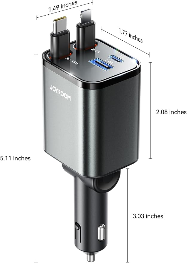 JOYROOM Retractable Car Charger 84W Car Charger USB C - Image 9