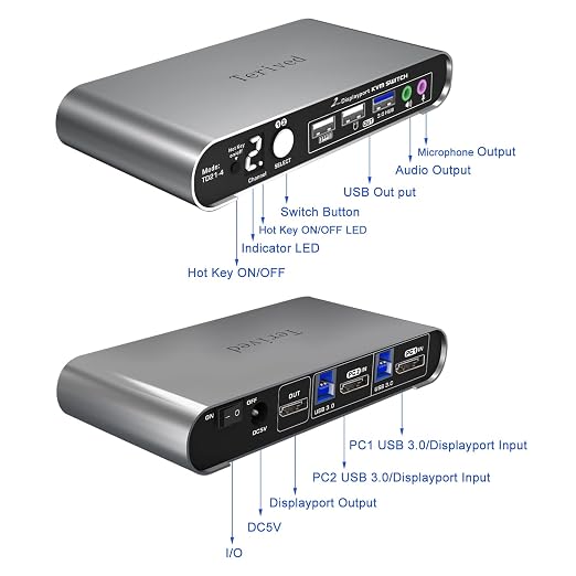2 Port DP USB 3.0 Automatic KVM Switch Two Computers 1 DisplayPort Monitor - Image 4