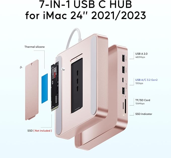 USB C HUB for iMac 24 inch 2021/2023, PULWTOP USB Hub Adapter iMac Accessories - Image 2