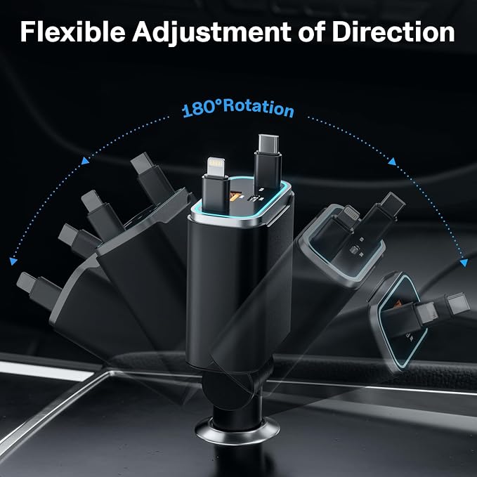 iPhone Car Charger, 4 in 1 Retractable Fast Car Phone Charger Adapter 131W - Image 6
