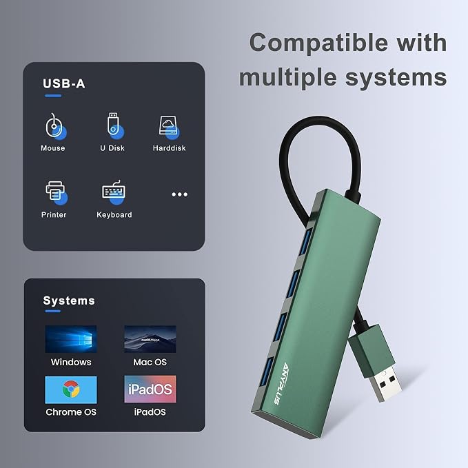 USB Hub, USB 3.0 Hub Aluminum Alloy Ultra Slim USB Splitter, Portable 4 Port - Image 5