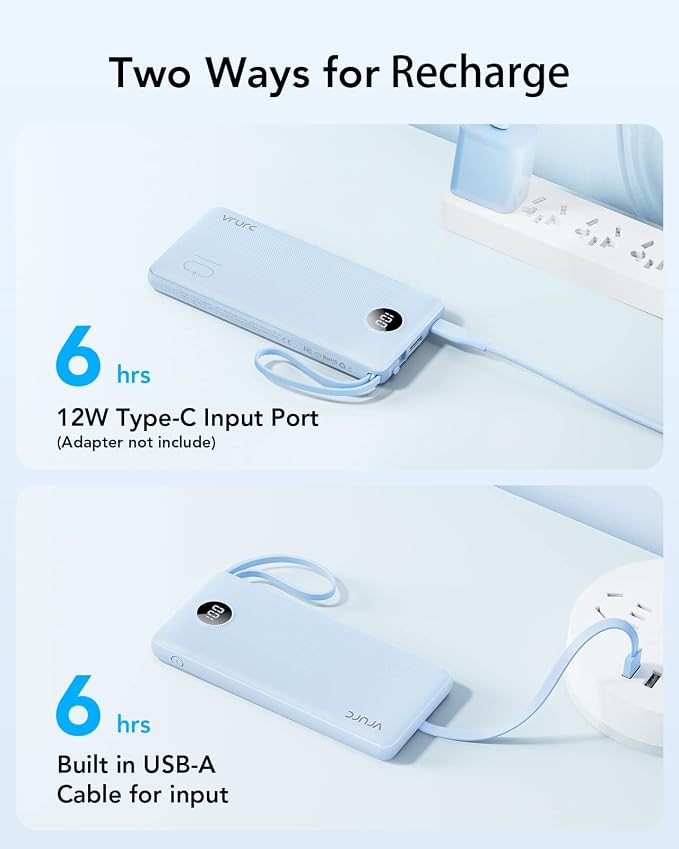 VRURC 10000mAh Power Bank Built-in Cables, Portable Charger - Image 6